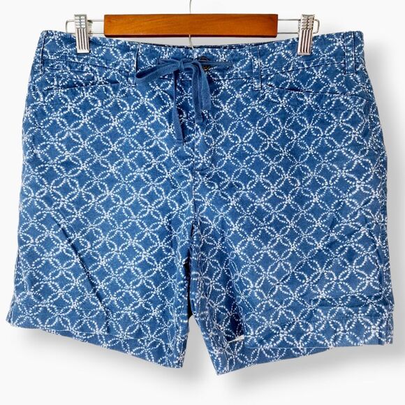 LRL Ralph Lauren 100% Cotton Geometric Circles Denim Drawstring Shorts Sz 10 - Picture 1 of 9